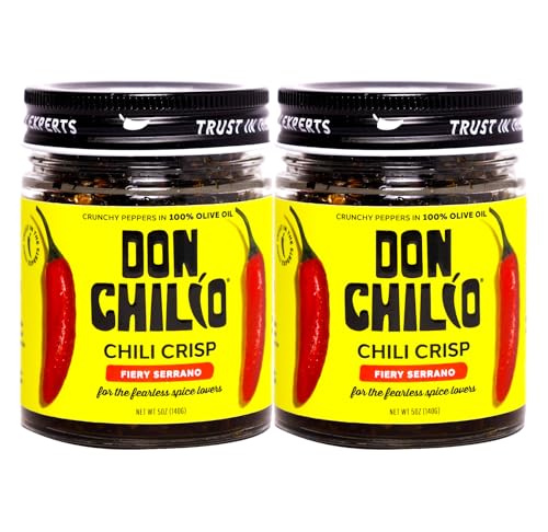 Image of Don Chilio Medium Heat Serrano Mexican Chile Crisp, 5 oz, 2 Pack - Crunchy Sliced Serrano Fried Chili Peppers in Hot Seasoned 100% Olive Oil - Keto-Friendly, Vegan, Gluten Free