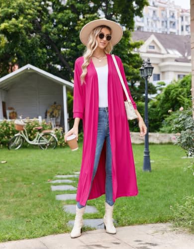 Image of Ekouaer Women Robes Long Knit Bathrobe Lightweight Soft Kimono Robes Casual Ladies Loungewear with Pockets