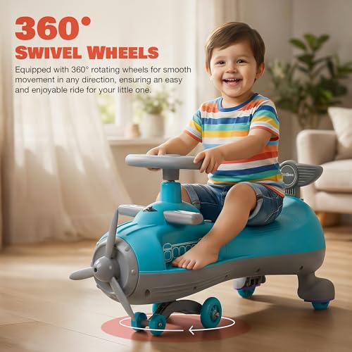 Image of Baybee Cruzo Baby Swing Cars for Kids | Twister Push Ride on Baby Cars with RGB Lights & Music | 360 Rotation Smooth Wheels Indoor & Outdoor Push Magic Car for Kids 2+ Years Boys Girls (Blue)