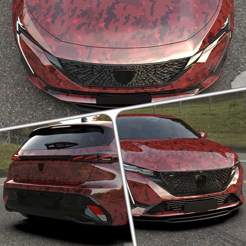 Image of Lypumso PET Camouflage Forged Carbon Fiber Vinyl Wrap, Glossy Car Vinyl Film for Automotive with Air Release Technology for Vehicle Decal DIY Interior Exterior Decoration (Red, 1ft x 10ft)