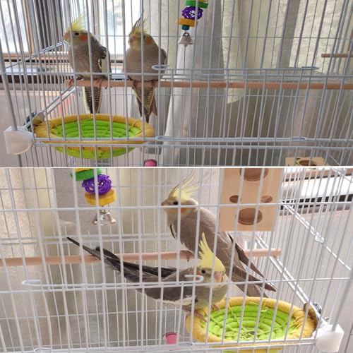 Image of Cotton Rope Parakeet Nest Handmade Bird Breeding Nest Cockatiel Hatch Rope Bed Green Base Canary Snack Bowl for Parrot Conure Finch Budgie Lovebird