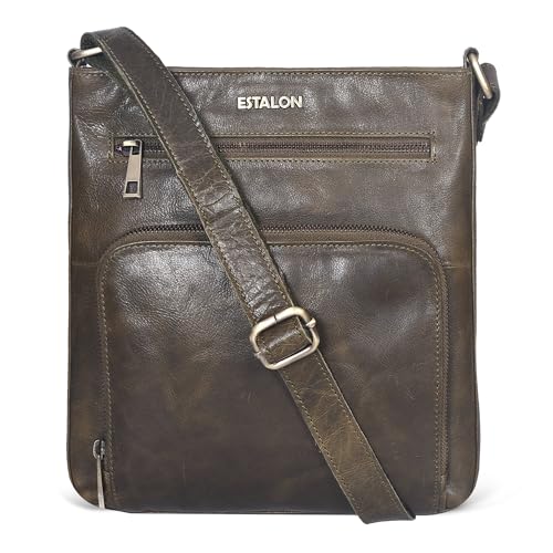 ESTALON Women's Real Leather Crossbody Purse With Adjustable Sling Strap - Medium Size Crossover Shoulder Hand Bag, Mint, Medium, Casual