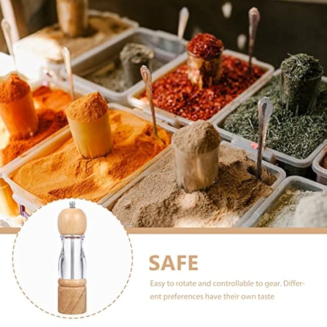 Unomor Manual Pepper Grinding Tool Wooden Transparent Pepper Mill for Kitchen Compact for Home Restaurant and Hotel Use for Grinding Spices and Seasonings