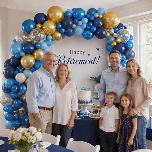 Image of Graduation Balloon Arch Kit Blue and Gold Balloon Garland Royal Pastel Light Blue Metallic Gold Confetti Balloons for Grad Class of 2026 Boss Retirement Prom Birthday Baby Shower Party Decorations