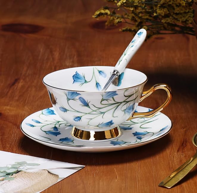 Set di tazze e piattini da caffè e tè in ceramica con fiori di phalaenopsis blu set di tazze e piattini da caffè in ceramica piatto per tazza da latte e succo regalo di compleanno per ufficio e casa