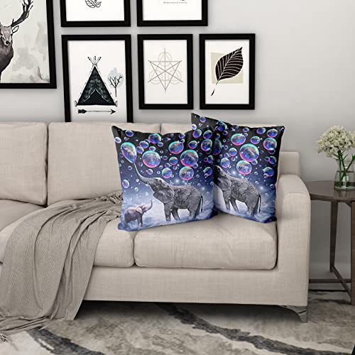 Granbey Cute Elephant Throw Pillow Covers - Colorful Dreamy Bubbles Elephants Pillow Case Lovely African Animals Cushion Cover 2 Pack Decorative Square Pillowcase For Couch Sofa Bed 18X18 Inch #TOP1