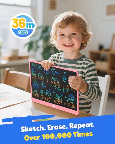 Image of TEKFUN LCD Writing Tablet for Adults, Large Doodle Board, 16 Inch Colorful Drawing Tablet Writing Pad, Toddler Toys for 3 4 5 6 7 8 9 Year Old Girls Boys Teen, Birthday Gifts for Kids (Pink)