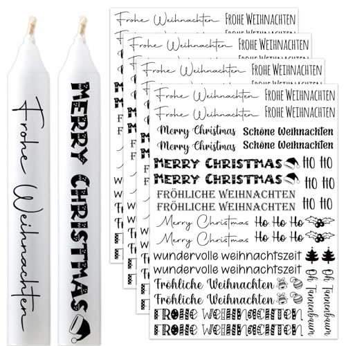 4 PCS Kerzentattoos Advent Sprüche Frohe Weihnachten für Adventskerzen mit Wasserschiebefolie Kerzen Sticker