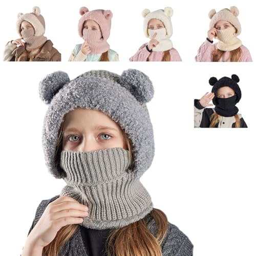 Pasamontañas para niños 3 en 1, a prueba de viento, térmico, pasamontañas, a prueba de viento, gorro de punto con máscara facial, bufanda, gorro de punto cálido para esquí, bicicleta, exteriores