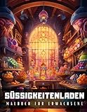 Süßigkeitenladen Malbuch für Erwachsene: Entspannendes Anti-Stress Malbuch mit Detaillierten Zeichnungen von Geschäften voller Desserts, Süßigkeiten, Kekse, Kuchen, Cupcakes und Bonbons – 50 Malseiten