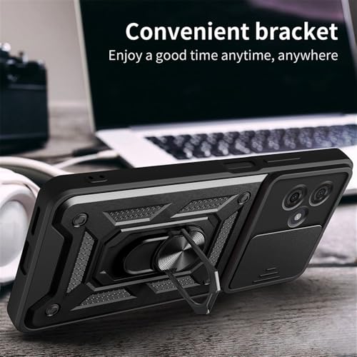 Image of Heavy Duty Back Case Cover for Moto G54 /G64 5G, Shockproof Moto G54 /G64 Back Cover, Ring Case with Kickstand and Camera Protection Shutter - Black