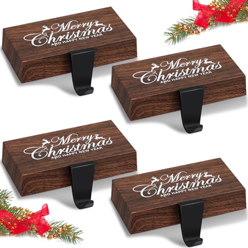 Yaocom Christmas Stocking Holders for Mantle Fireplace Stocking Hangers Weighted Stocking Holder for Xmas Holiday Party Decoration(Brown)