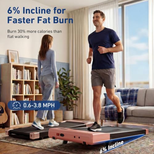 Image of DeerRun Walking Pad with 6% Incline, 3 in 1 Under Desk Treadmill for Home Office & Small Spaces, 2.5HP Quiet Walking Pad Treadmill with 300lb Capacity, 0.6-3.8MPH, App & Remote Control