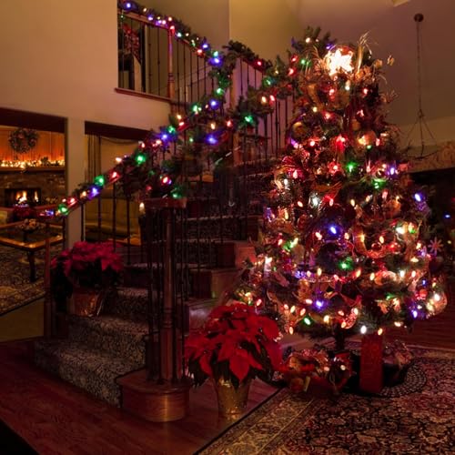 Image of 25FT C7 LED Christmas Lights Indoor Outdoor, 25 Multicolor Waterproof Bulbs, Connectable Dimmable String Lights Perfect for Roof Tree Fence and Patio Vintage Style