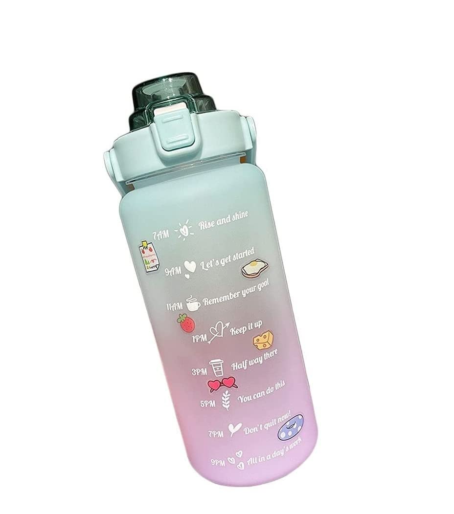 Water Bottle 2000ml/67oz Water Bottle For Women, Large Capacity Cute Gradient Sports Water Bottles With Time Scale Drinking Bottle Water Bottle With Time Marker (Color : A-cyan, Size : 2 Litre)