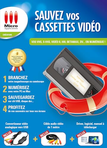 Micro Application - Kit Complet pour Numériser les VHS - Sauvez vos cassettes vidéos - Convertisseur vidéo Inclus - Compatible PC & MAC - Edition 2026