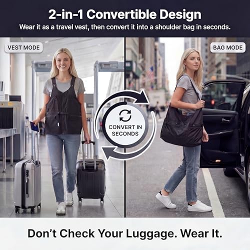 Image of 2-in-1 Convertible Travel Vest with Pockets for Men & Women | Avoid Carry-On Fees | Wearable Luggage | Vest Bag