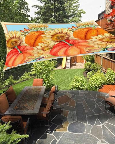 Fall Thanksgiving Outdoor Patio Sun Shade Sail 12' x 16' Rectangle Waterproof Sun Sail Shades UV Block Sunshades Autumn Pumpkin Sunflowers Blue Patio Shade for Backyard Garden Outside Deck Cover