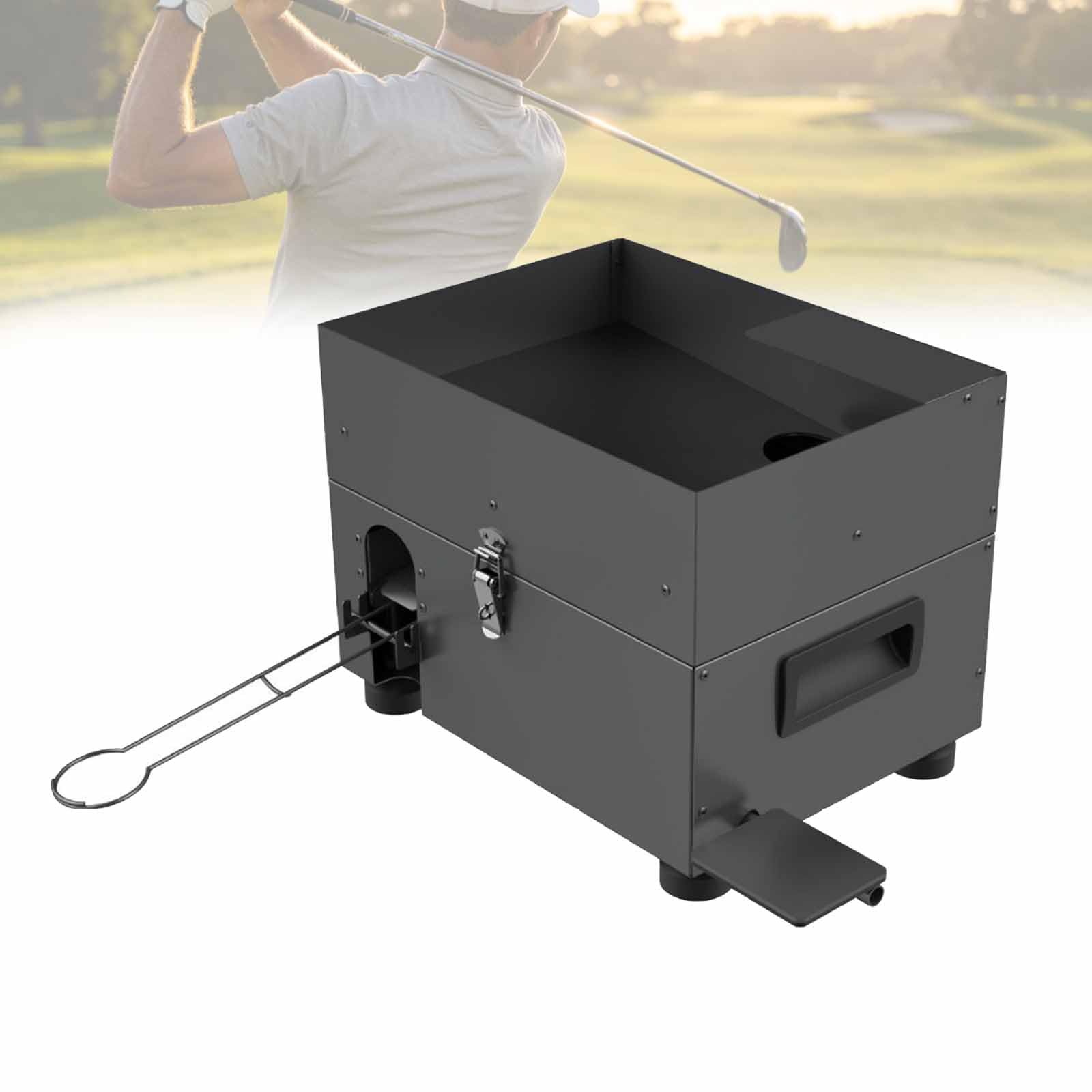 LIULIQ 50-Ball Capacity Golf Ball Dispenser, Golf Ball Launcher Feeder, Semi-Automatic Practice Driving Machine with Foot Pedal Operation, Height Adjustable for Driving Range Golf Simulator