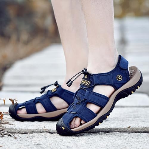 Men's Sport Sandals Outdoor Hiking Sandals Closed Toe Leather Athletic Lightweight Slip On Men's Slip on Sandals Size 122