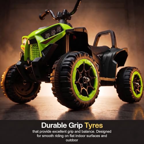 Image of Baybee Monstro Baby Electric Bike for Kids | Rechargeable Balance Bikes with LED Lights, USB, Music & Backrest | Beach ATV Dirt Bikes, 6V Battery Operated Kids Bike for 2-5 Year Boy Girl (Lite Green)
