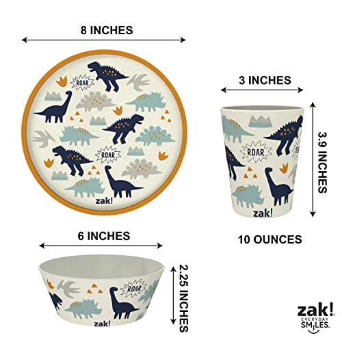 Zak Designs Kids Dinnerware Set 3 Pieces, Durable And Sustainable Melamine Bamboo Plate, Bowl, And Tumbler Are Perfect For Dinner Time With Family (Zaksaurus) #TOP3