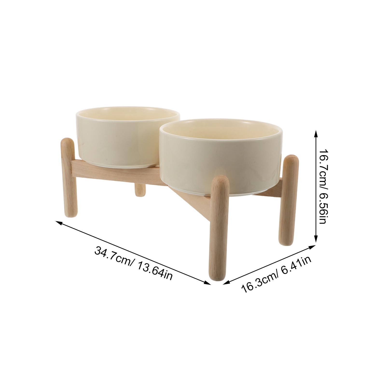 Cuenco Elevado para Perros y Gatos con Soporte de Madera Cerámica 850 Ml