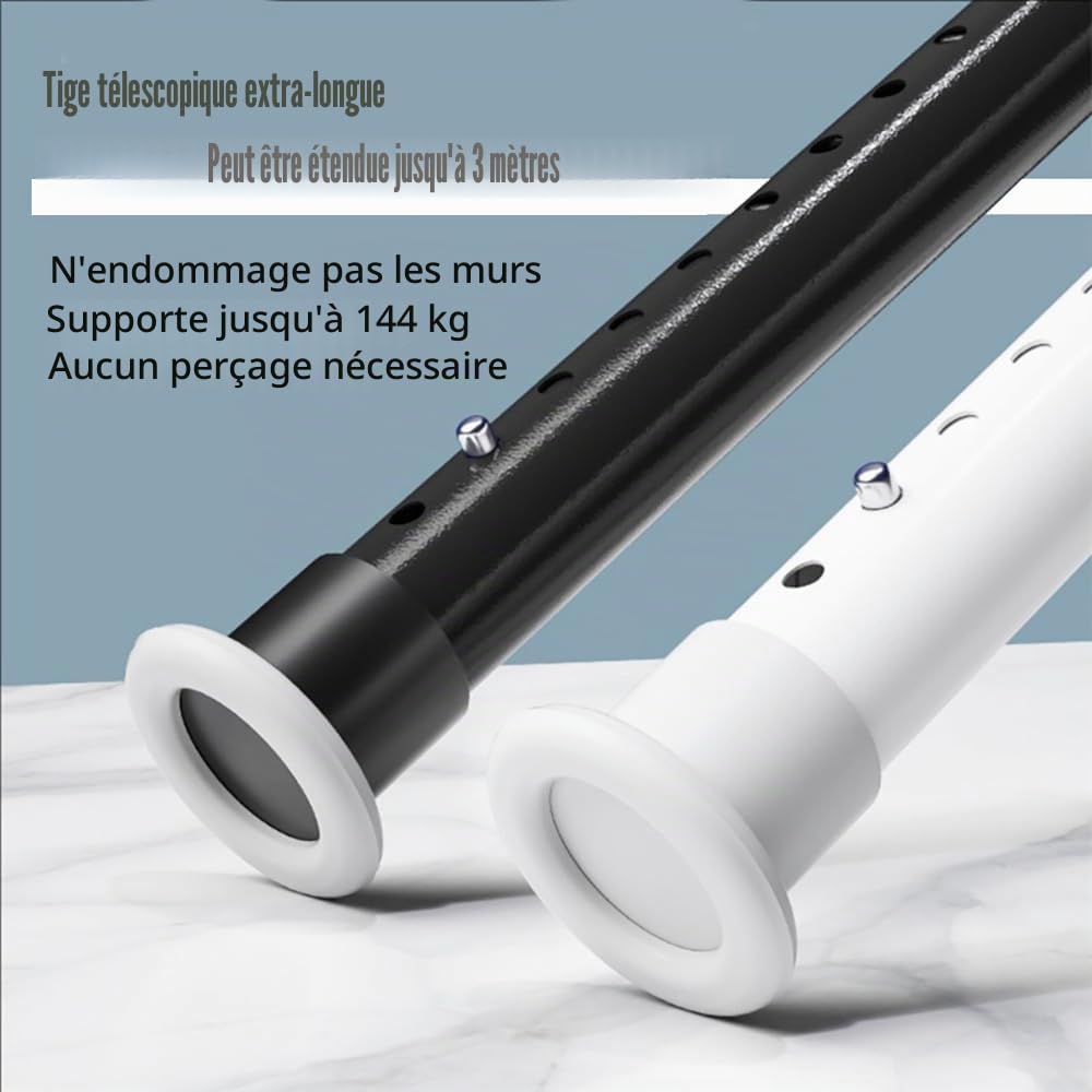 Tringle Rideau Extensible Sans Percage,Barre Extensible Sans Perçage,Tringle à Rideau Pour Fenêtres De 260 à 310 Cm, Noire Mate, Diamètre 32 Mm,Pour Rideaux, Douche, Les Portes Et Les Placards