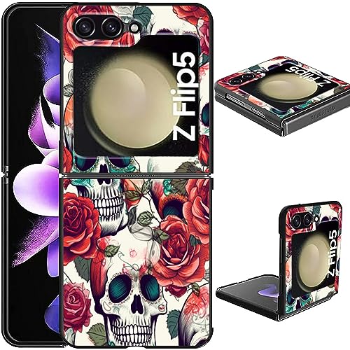 for Samsung Galaxy Z Flip 5 Case Galaxy Z Flip 5 Phone Case for Women Girls Ultra Thin Shell Hard PC Flip Cover Lightweight Protective Case for Samsung Z Flip 5 5G 2023,Rose Skull
