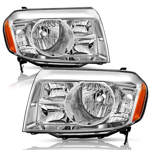 TUSDAR Headlight Assembly for 2009 2010 2011 Honda Pilot [Halogen Model] Chrome Amber Corner Headlamp (Driver & Passenger Side)