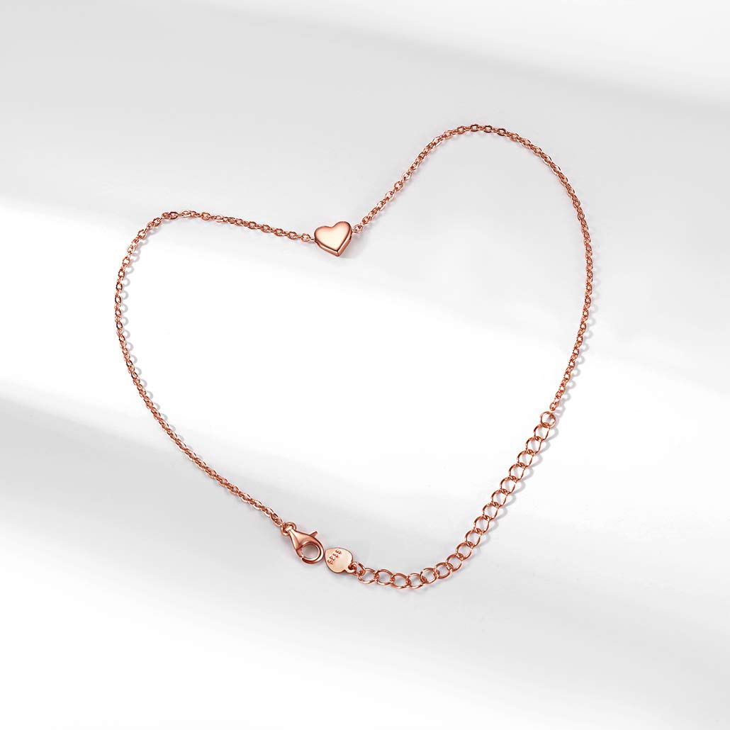 Silvora Bracelet de Cheville Argent 925 Femme Chaine de Pied Maille 22cm +5 cm [Argent/Or Plaque/Rose] Bracelet Cheville Cadeau Saint Valentin Bijoux l'ete Vacance Plage