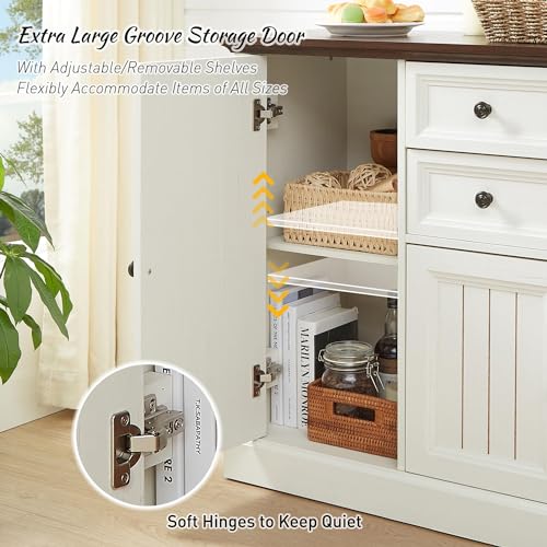Ifget SYA23019 Farmhouse 58 Inch Buffet Cabinet With Storage, 34 Inch Tall Coffee Bar Cabinet W/2 Large Drawers & 4 Grooved Barn Doors, Wood Rustic Sideboard Buffet Cabinet thumb #3