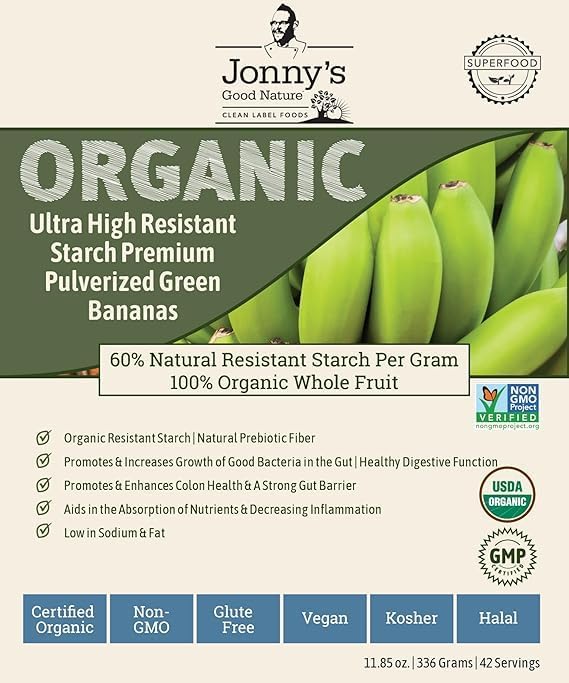 84 Servings | Jonnys Good Nature Organic Ultra High Resistant Starch Premium Green Banana Flour | On Average [10x's] More Prebiotic Fiber Than Any Other Organic Green Banana Flour On The Market | 100% Natural Organic Prebiotic Resistant Starch Superfood