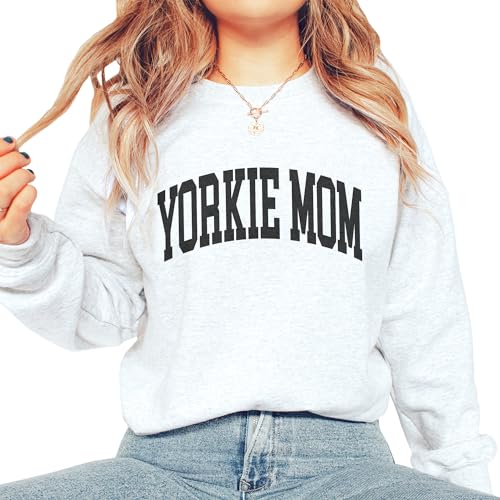 Yorkie Mom Varsity Sweatshirt, Cute Yorkshire Terrier Pet Parent Sweater, Yorkie Dog Mom Gift, Dog Lover Shirt, Unisex Womens Crewneck Sweatshirt4