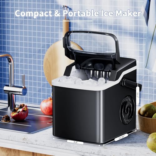 Image of Ice Maker Countertop, Portable Ice Maker Machine, 26.5Lbs /24H, 9Pcs /6Mins, 2 Sizes of Bullet Ice, Self-Cleaning, Basket and Scoop, Ideal for Home /Office /Outdoor Use, Black
