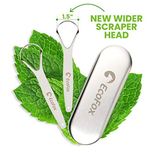 image for EcoFox Tongue Scraper (2 Pack with Case) | Reduce Bad Breath (Medical 