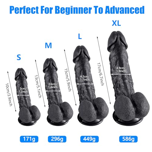 Gode réaliste noir L en silicone avec ventouse puissante - 3