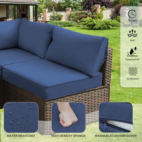 Grezone Patio Furniture Set,7 Piece Patio Furniture Set with Fire Pit Table,PE Wicker Rattan Sectional Sofa Patio Conversation Set with Thickened Cushions, Blue - Thumbnail 6