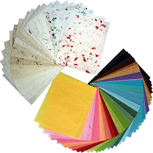 Lot de 65 feuilles de papier de mûrier - 21,6 x 28,9 cm - Fabrication artisanale - Papier japonais origami Washi