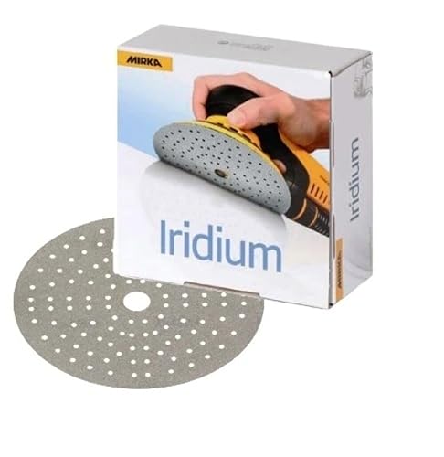 Mirka Papel de lija Iridium Premium Ø 6 pulgadas Hook & Loop, grano 320, 50 piezaspara lijado de pintura, masilla, imprimación, madera, acero,