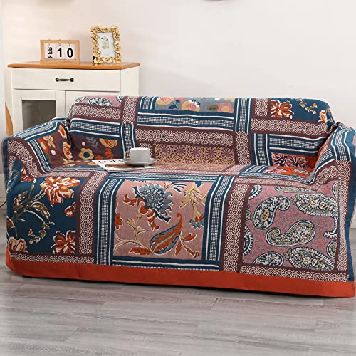 DECMAY Plaid Canape Réversible Polyvalent Jete de Canape Grande Taille avec 150x200cm, Jeté de canapé Dessus de lit en Coton Naturel, Couvre lit 1 Personne(Ethnique)