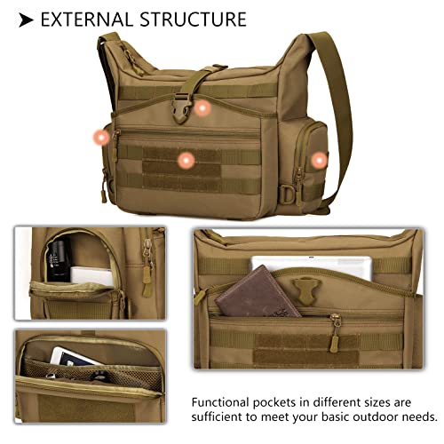 Protector Plus Tactical Messenger Bag Military Molle Sling Shoulder Pack Men Briefcase Assault Gear Handbags Outdoor Utility Carry Satchel Laptop Case (Patch Included), Black Camo #TOP4
