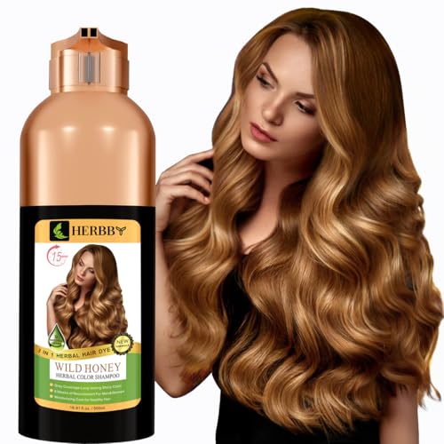 HERBBY Hair Color Shampoo for Gray Hair Coverage&Color Transform with 9 Herbal Extracts –Long Lasting(6-8 Weeks),Shiny,Evenly Colored,Instant Hair Dye Shampoo&Conditioner, 500 Ml (WILD HONEY COLOR)