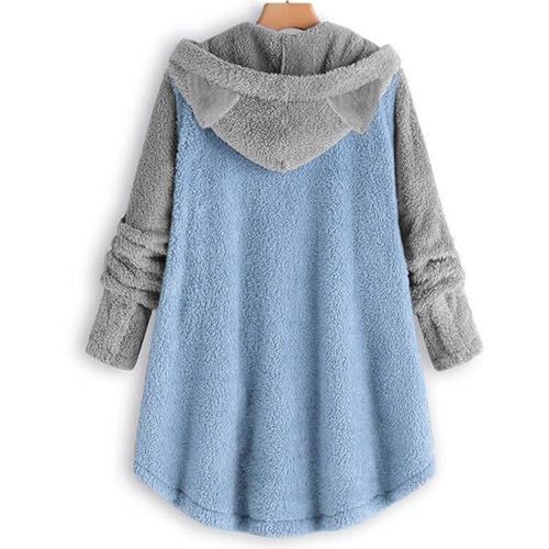 Women's Winter Coat Cat Ear Hoodie Long Sleeve Button Down Teen Girls Cute Pajama Jacket Winter Loungewear,Blue,M3