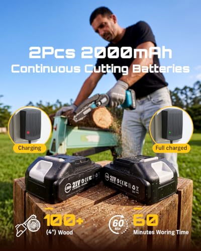 Seesii Mini Chainsaw, 6-inch Mini Chainsaw Cordless, Handheld Electric Power Chain Saw with 2 Batteries, for Tree Trimming Wood Cutting, Best Gifts for Father, Dad, Husband, Men - Image 4