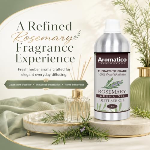 Image of AROMATICO Rosemary Diffuser Oil with Strong, Long-Lasting Aroma. Premium Aroma Oil for Homes, Offices & Showrooms. Aromatherapy, Diffusers, Air Purifiers, Vaporizers - 1 L(1000 ml)