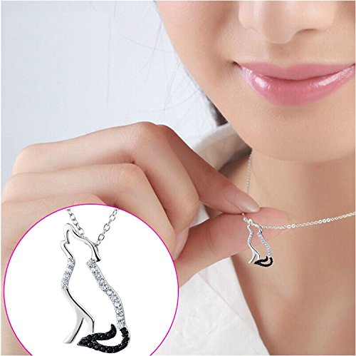 Yfn Wolf Pendant Necklace Sterling Silver With Two Tone Cubic Zirconial Wolf Necklace 18" Christmas Day Jewelry For Girlfriend Wife #TOP5