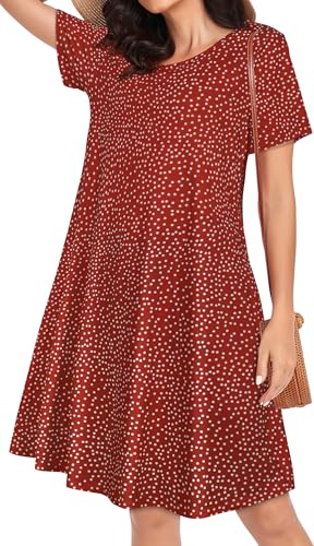 Image of Womens Summer Dresses Beach Casual Loose Tshirt Floral Short Sleeve Flowy Pockets Sundresses 2026