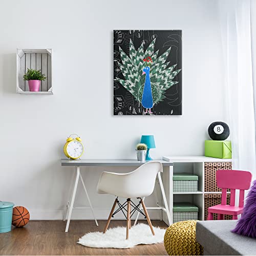Stupell Industries Children's Abstract Peacock Doodle Black White Pattern Canvas Wall Art, 30 x 40, Green2