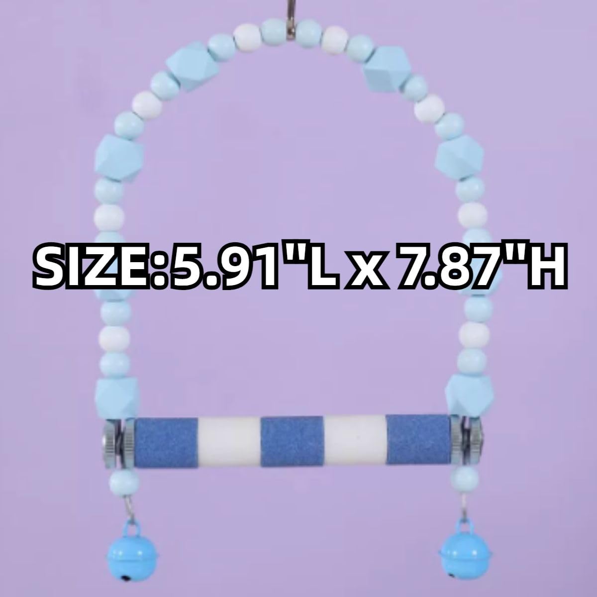 Bird Frosted Perch Swing Hanging Claw Grinding Stand with Bells for Parrot Parakeet Cockatiel Budgie Conure Lovebird (Pink)